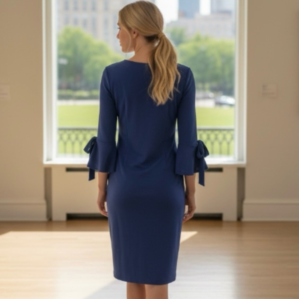 Susana Monaco Deep Sea Blue Bell Sleeve Dress By Revolve - Picture 6 of 15